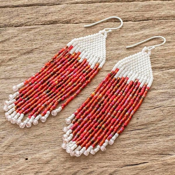 Alternate image for Long Handcrafted Glass Bead Earrings Scarlet Flags