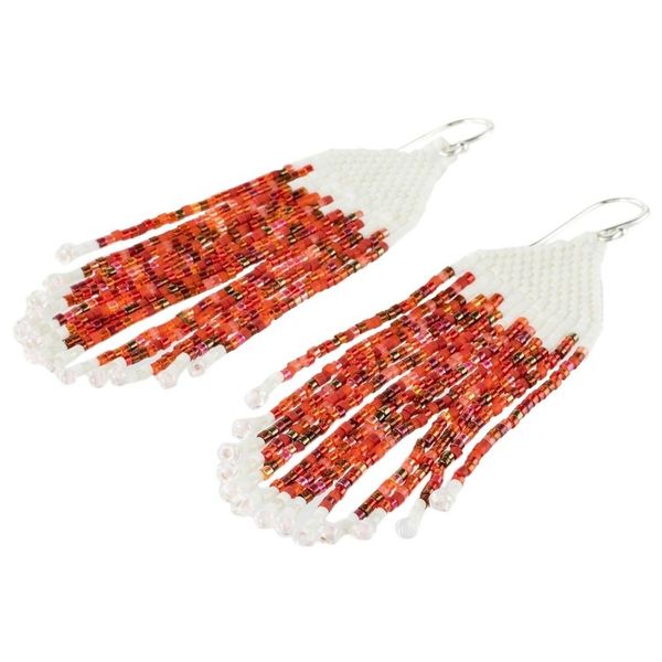 Alternate image for Long Handcrafted Glass Bead Earrings Scarlet Flags