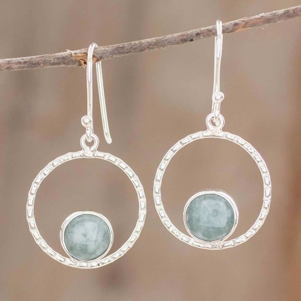 Sterling Silver and Apple Green Jade Earrings from Guatemala 'Full Moon in Apple Green'