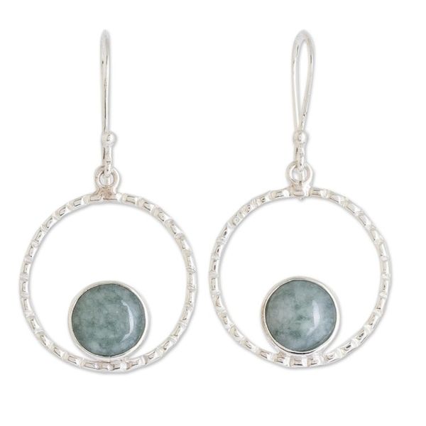 Alternate image for Sterling Silver and Apple Green Jade Earrings from Guatemala Full Moon in Apple Green
