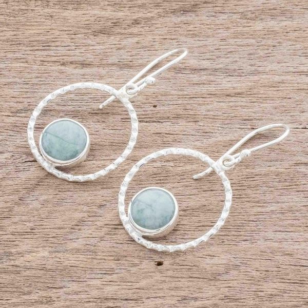 Alternate image for Sterling Silver and Apple Green Jade Earrings from Guatemala Full Moon in Apple Green