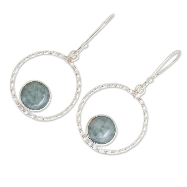 Alternate image for Sterling Silver and Apple Green Jade Earrings from Guatemala Full Moon in Apple Green