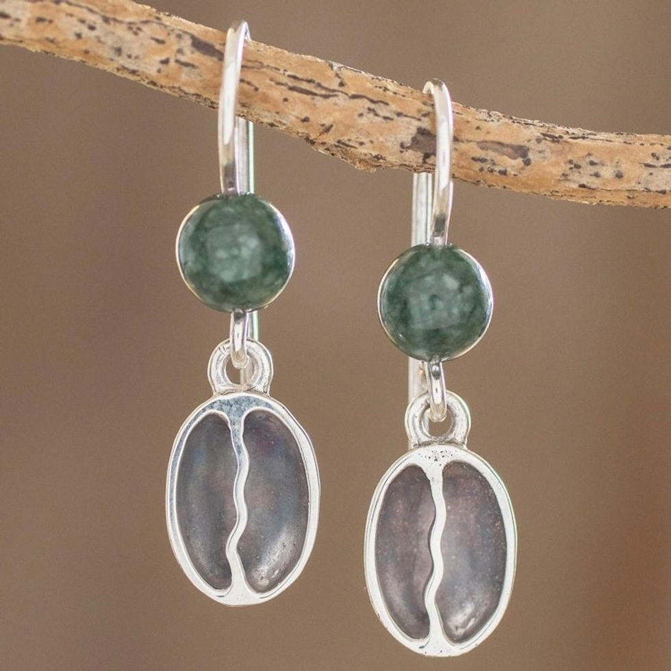 Jade and Sterling Silver Coffee Dangle Earrings 'From the Coffee Farm'