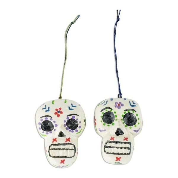 Alternate image for Reclaimed Wood Skull Ornaments Pair Holiday Skulls