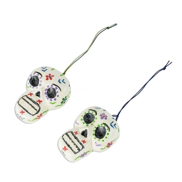 Alternate image for Reclaimed Wood Skull Ornaments Pair Holiday Skulls