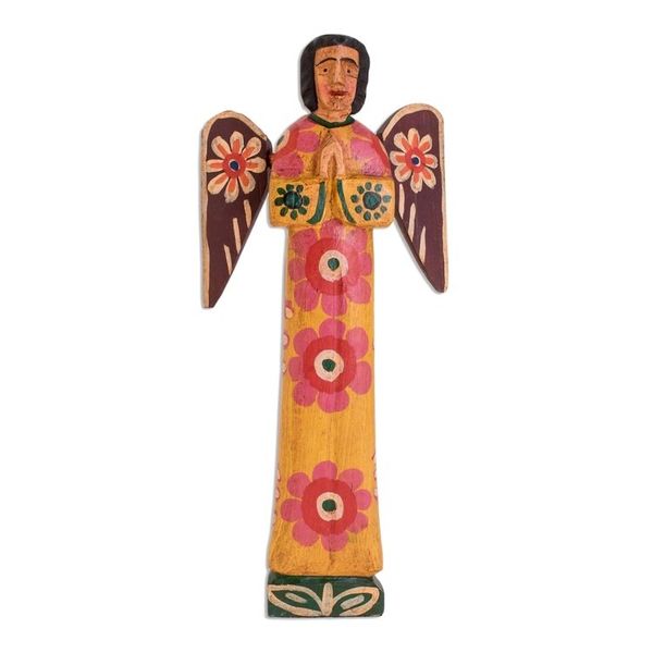 Alternate image for Hand-Painted Floral Wood Angel Statuette from Guatemala Call of God