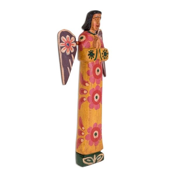 Alternate image for Hand-Painted Floral Wood Angel Statuette from Guatemala Call of God