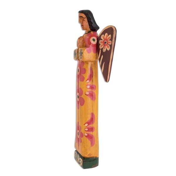 Alternate image for Hand-Painted Floral Wood Angel Statuette from Guatemala Call of God