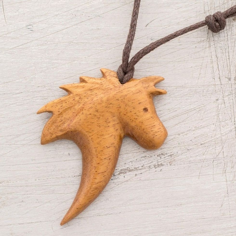Quina Wood Infinity Pendant Necklace from Costa Rica 'Quina Horse'