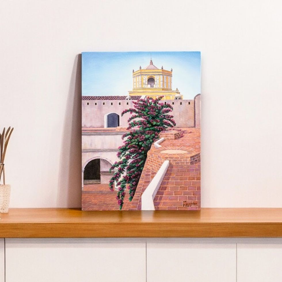 Signed Painting of a Church from Guatemala 'Ancient Mercy'