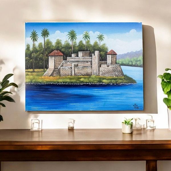 Alternate image for Signed Folk Art Painting of a Guatemalan Ruin Castle of San Felipe de Lara