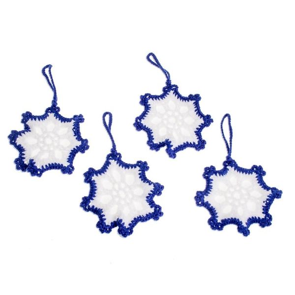 Alternate image for Hand-Crocheted Snowflake Ornaments in Sapphire Set of 4 Sapphire Snowflakes