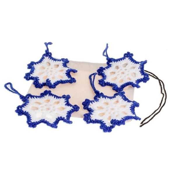 Alternate image for Hand-Crocheted Snowflake Ornaments in Sapphire Set of 4 Sapphire Snowflakes