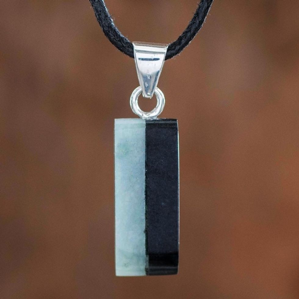 Dual Green and Black Jade Pendant Necklace from Guatemala 'Day and Night Meadow'