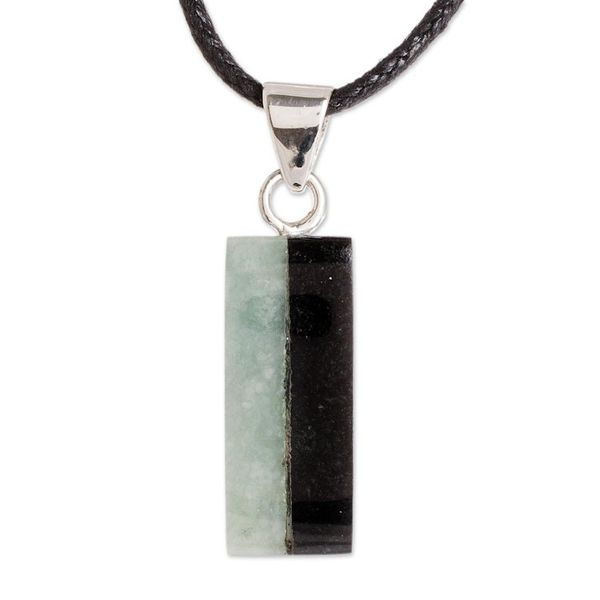 Alternate image for Dual Green and Black Jade Pendant Necklace from Guatemala Day and Night Meadow