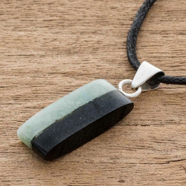 Alternate image for Dual Green and Black Jade Pendant Necklace from Guatemala Day and Night Meadow
