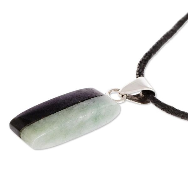 Alternate image for Dual Green and Black Jade Pendant Necklace from Guatemala Day and Night Meadow