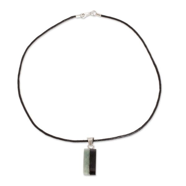 Alternate image for Dual Green and Black Jade Pendant Necklace from Guatemala Day and Night Meadow