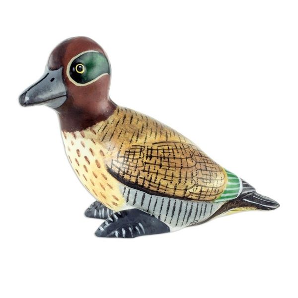 Alternate image for Hand-painted Ceramic Duck Patio Sculpture From Guatemala Green-Winged Teal