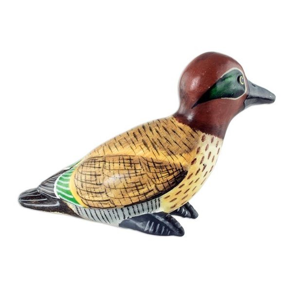 Alternate image for Hand-painted Ceramic Duck Patio Sculpture From Guatemala Green-Winged Teal