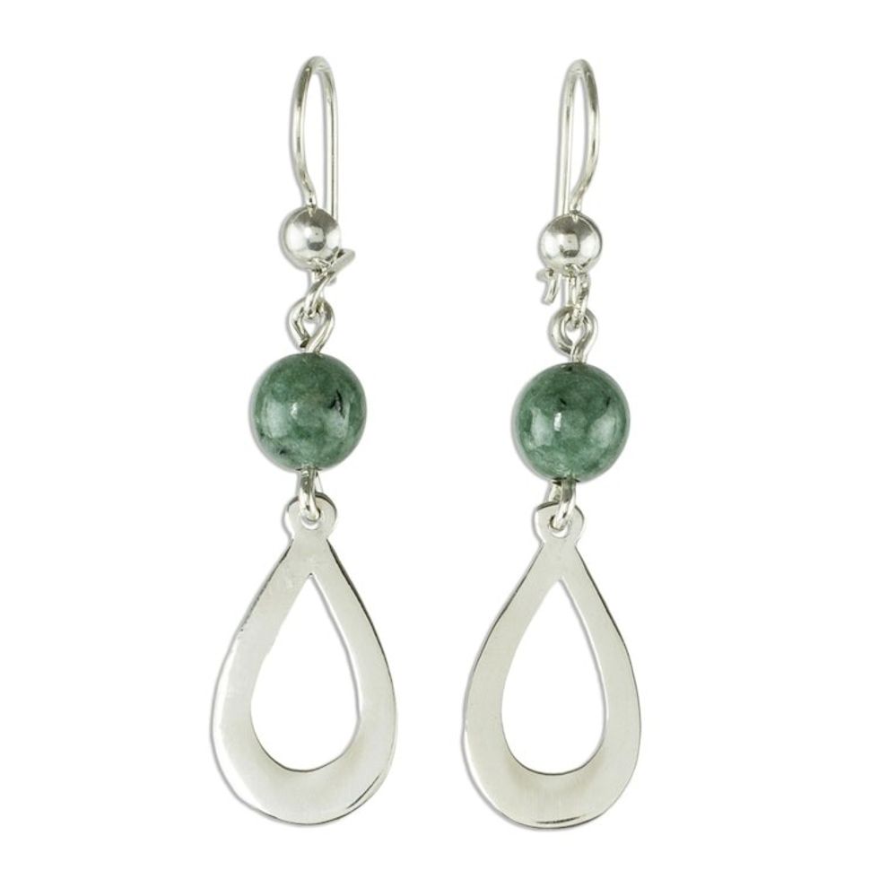 Light Green Jade and Sterling Silver Dangle Earrings 'Subtlety in Light Green'