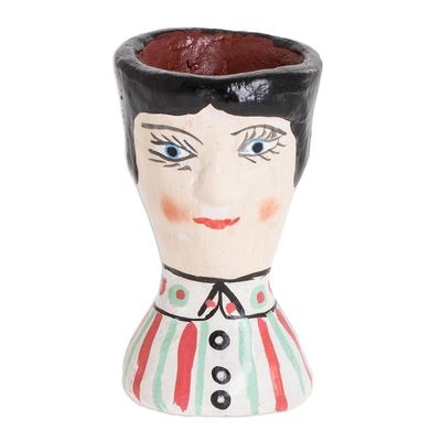 Alternate image for Hand Crafted Mini Ceramic Planter with Face Bianca
