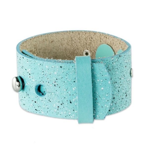 Alternate image for Blue Leather Wristband Bracelet with Butterfly Butterfly Medallion
