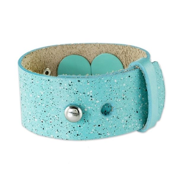 Alternate image for Blue Leather Wristband Bracelet with Butterfly Butterfly Medallion