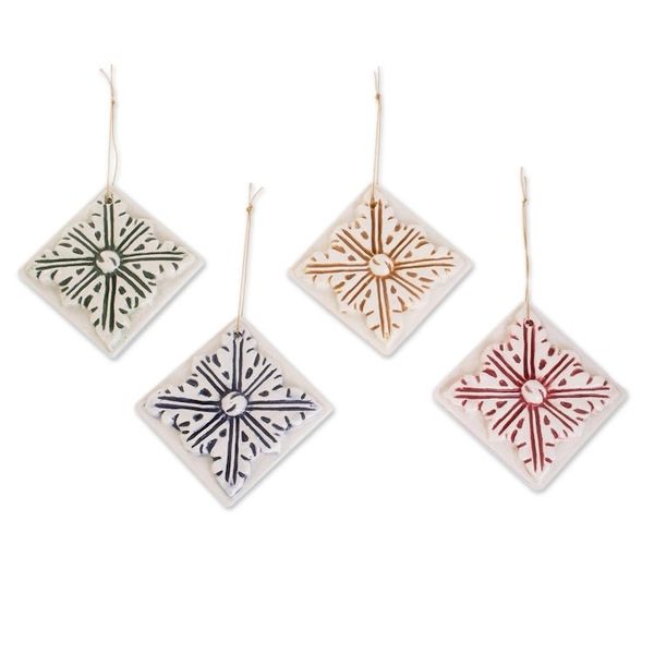Alternate image for Assorted Color Ceramic Azalea Ornaments Set of 4 Multicolored Azaleas