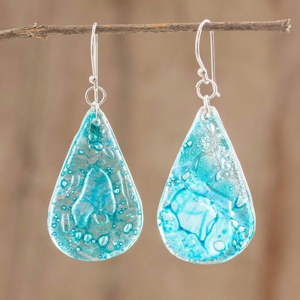 Alternate image for Guatemalan Eco-Friendly Recycled CD Earrings Aqua Drops