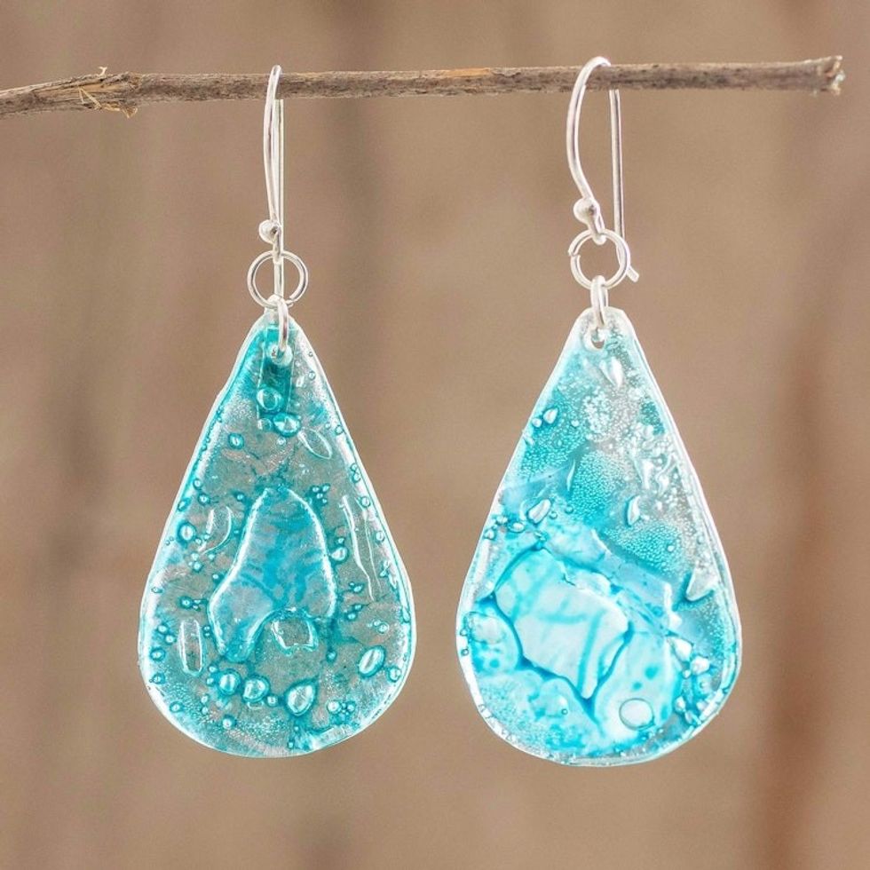 Guatemalan Eco-Friendly Recycled CD Earrings 'Aqua Drops'