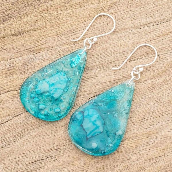 Alternate image for Guatemalan Eco-Friendly Recycled CD Earrings Aqua Drops