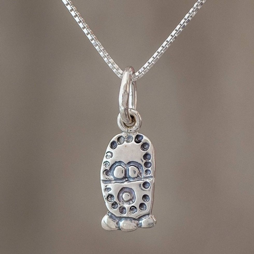 Sterling Silver Mayan Harvest Glyph Pendant Necklace 'Harvest Month'