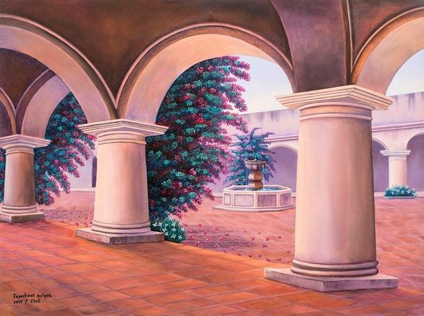 Alternate image for Signed Architectural Painting by a Guatemalan Artist Ancient Capuchinas