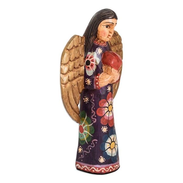 Alternate image for Floral Pinewood Sculpture of an Angel from Guatemala Comfort and Love Sculpture