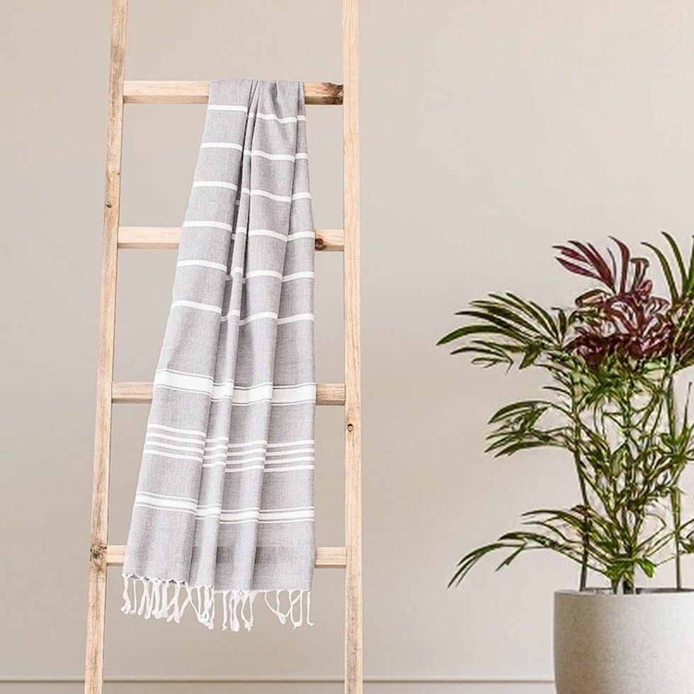 Striped Cotton Beach Towel in Sky Blue from Guatemala 'Fresh Relaxation in Sky Blue'