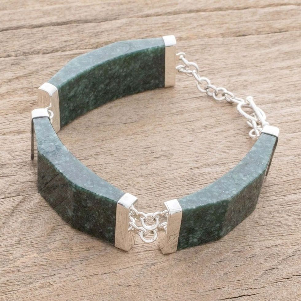 Dark Green Jade Link Bracelet from Guatemala 'Simple Panels in Dark Green'