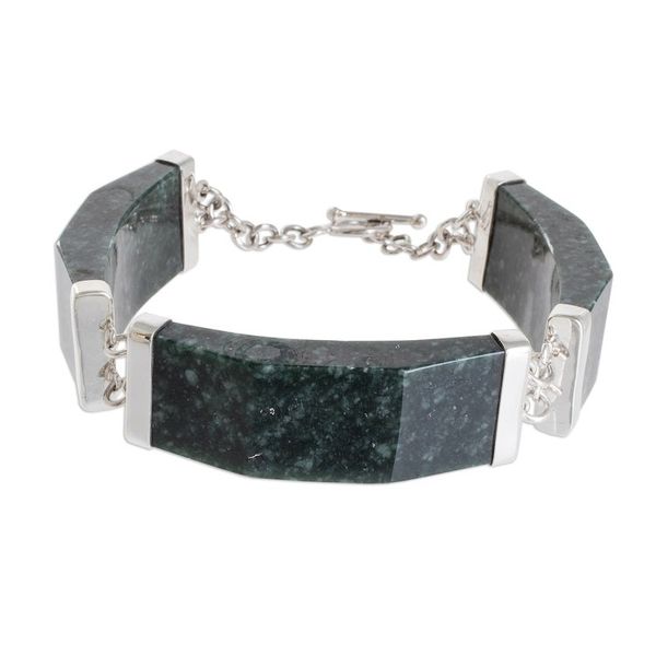 Alternate image for Dark Green Jade Link Bracelet from Guatemala Simple Panels in Dark Green