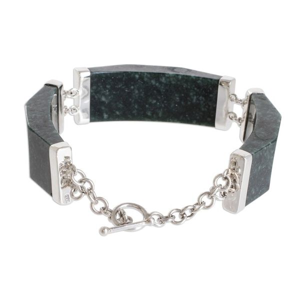 Alternate image for Dark Green Jade Link Bracelet from Guatemala Simple Panels in Dark Green