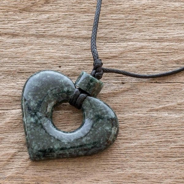 Alternate image for Guatemalan Natural Dark Green Jade Heart Pendant Necklace Amor