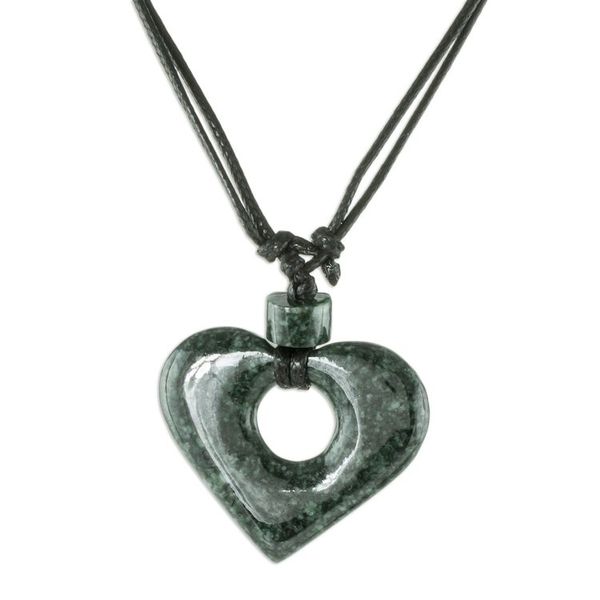 Alternate image for Guatemalan Natural Dark Green Jade Heart Pendant Necklace Amor