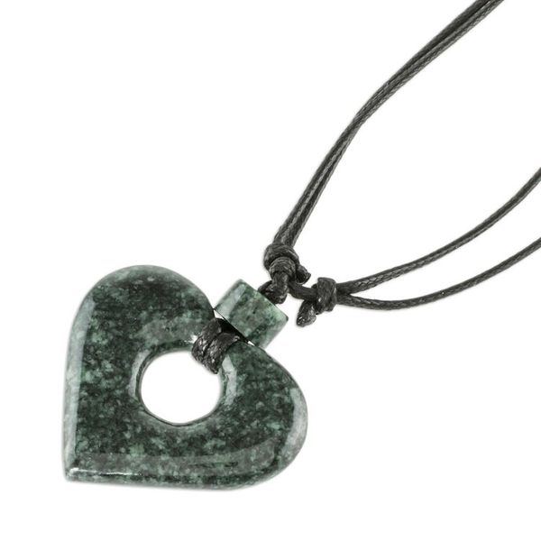 Alternate image for Guatemalan Natural Dark Green Jade Heart Pendant Necklace Amor