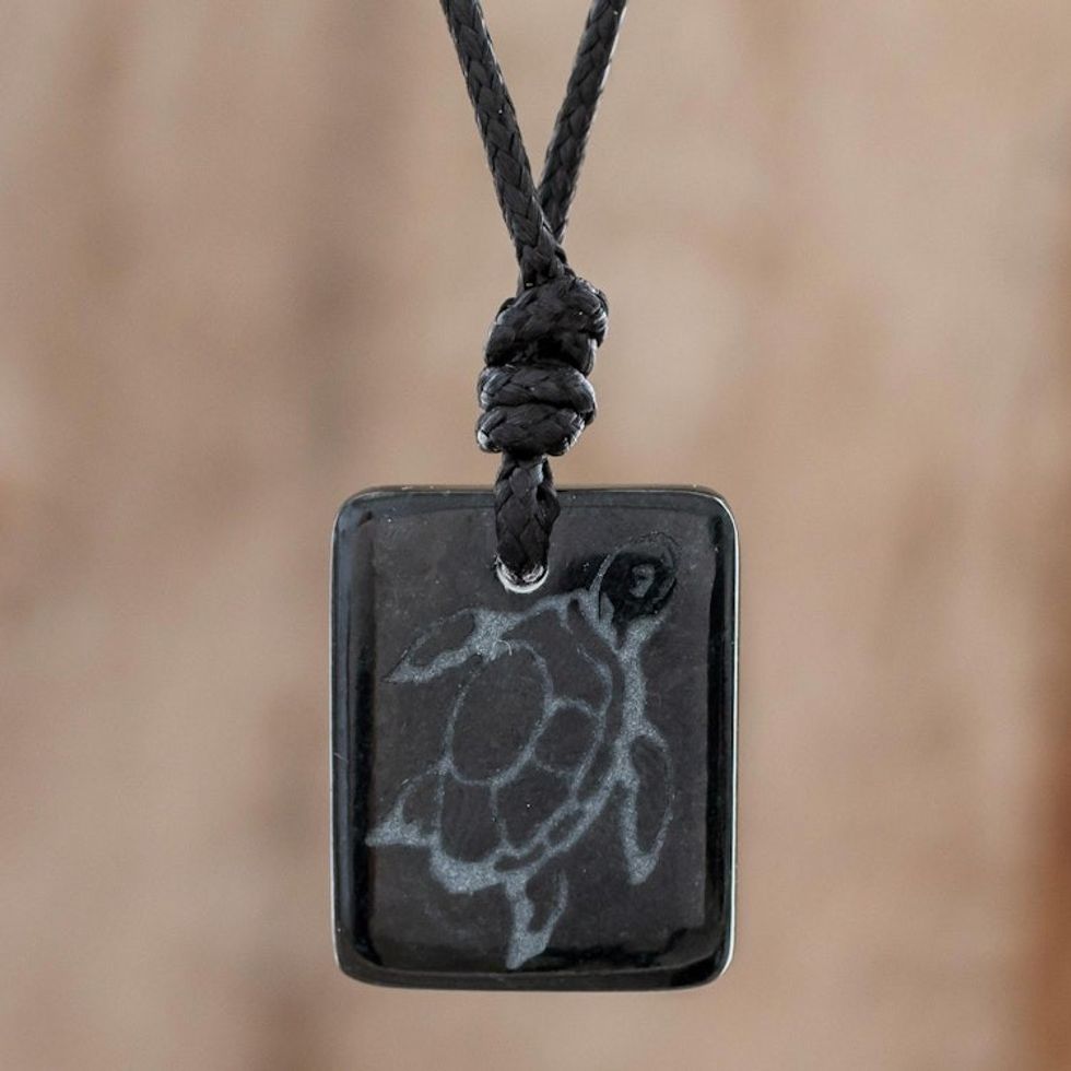 Jade Sea Turtle Pendant Necklace in Dark Green 'Deep Sea Turtle'