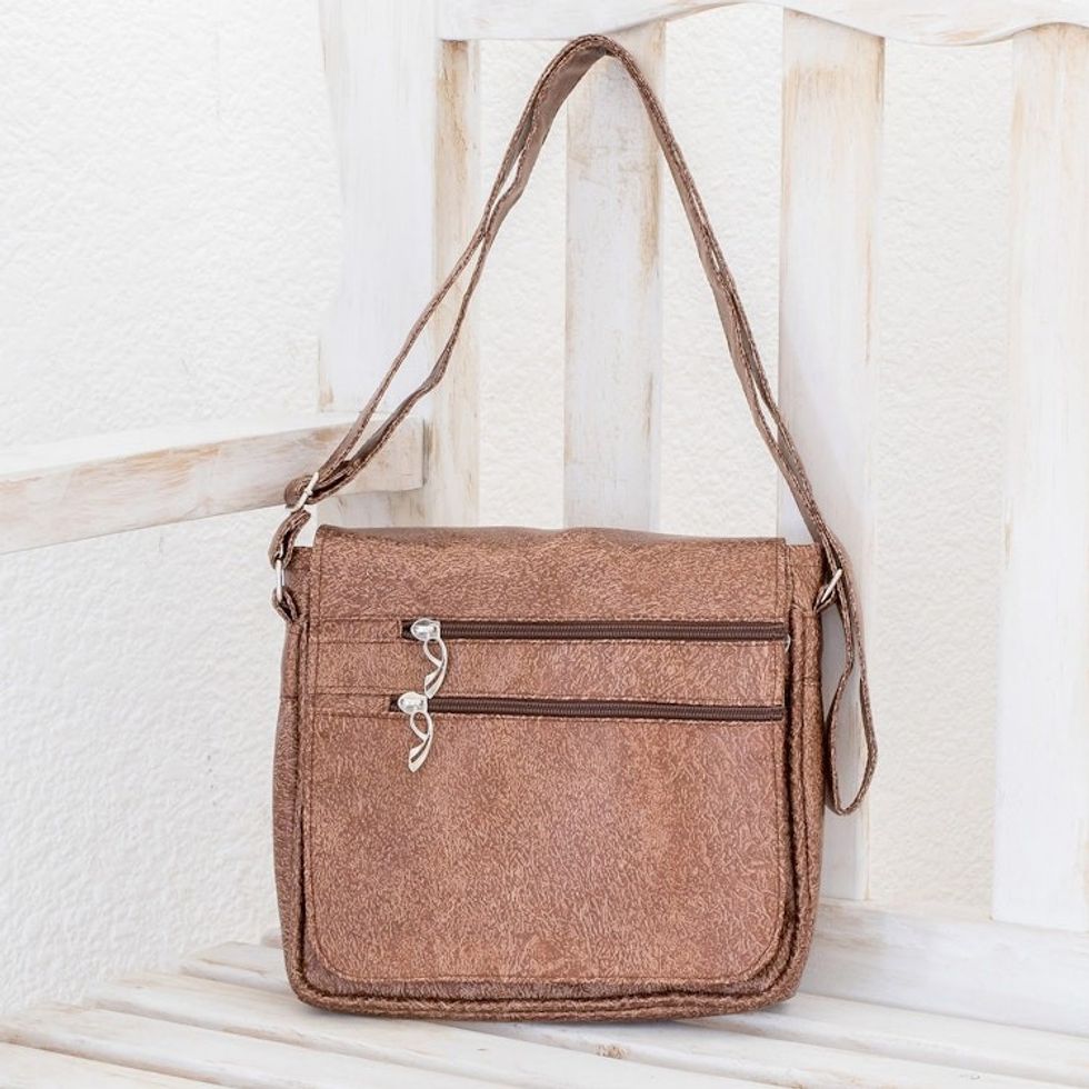 Synthetic Leather Messenger Bag in Mahogany from Costa Rica 'Mahogany Explorer'