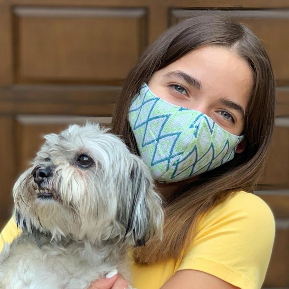 2 Handwoven 3-Layer Masks in Green Cotton Brocades 'Green Maya Brocade'
