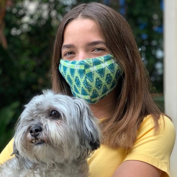 Alternate image for 2 Handwoven 3-Layer Masks in Green Cotton Brocades Green Maya Brocade