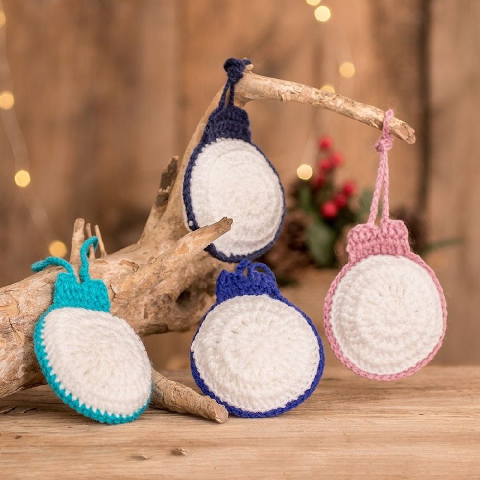 Hand-Crocheted Round Ornaments from Guatemala Set of 4 'Round Baubles'