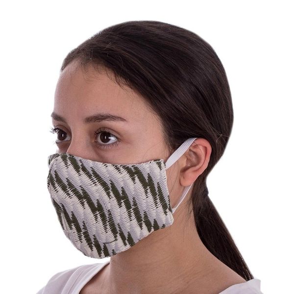 Alternate image for 2 Handwoven Cotton Masks in Green Brocades Solid Brown Zigzag Brocade