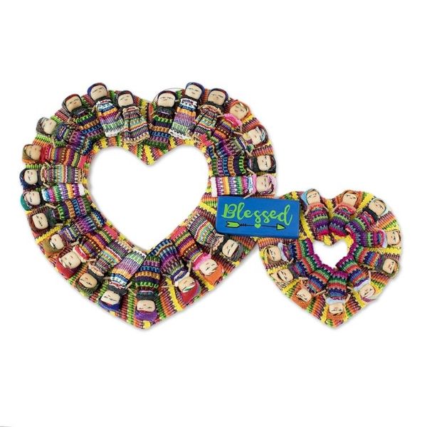 Alternate image for Handmade Guatemalan Worry Doll Double Heart Wreath Hearts are Blessed
