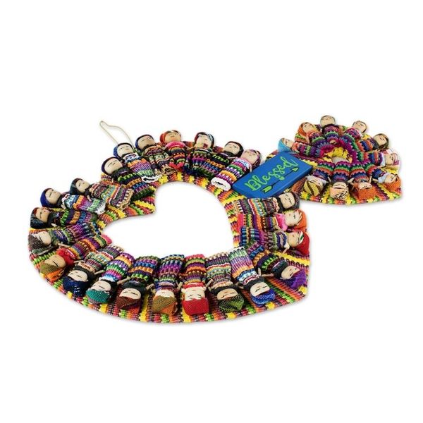 Alternate image for Handmade Guatemalan Worry Doll Double Heart Wreath Hearts are Blessed